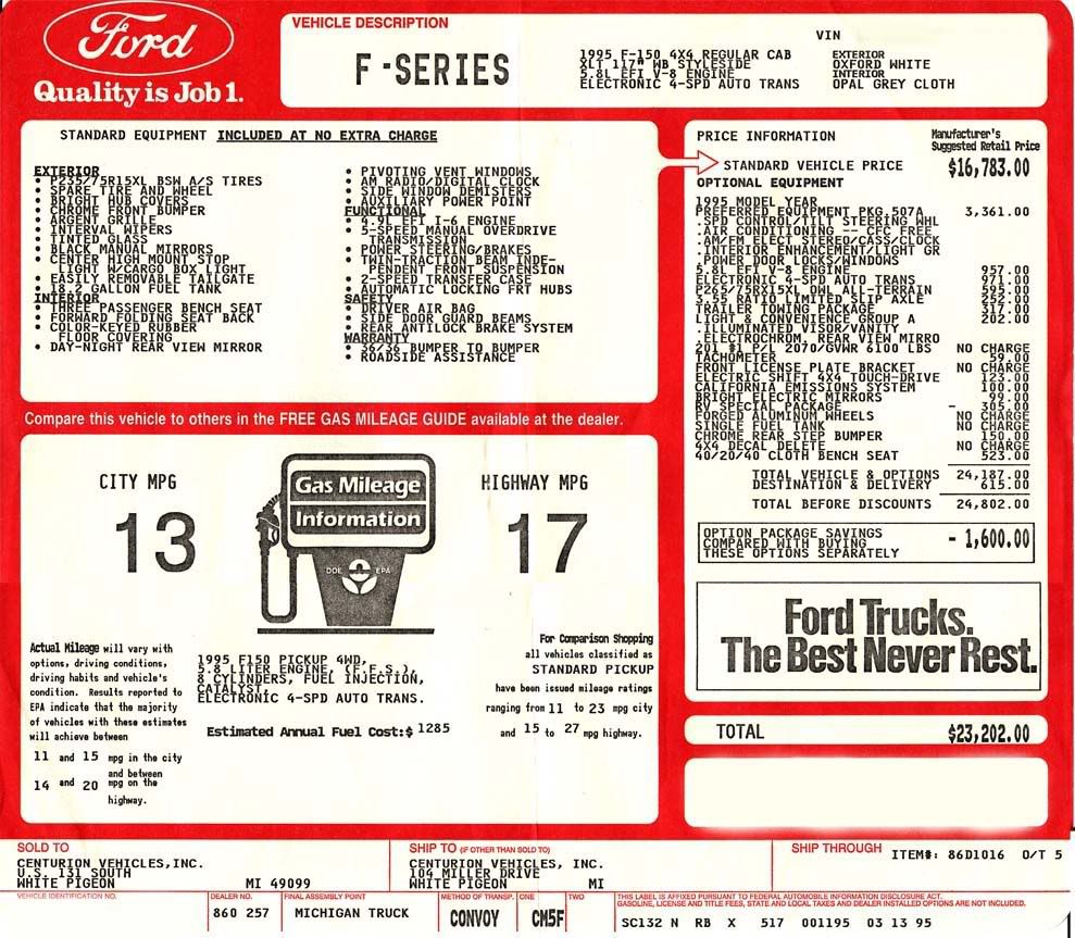 Ford Truck Window Sticker